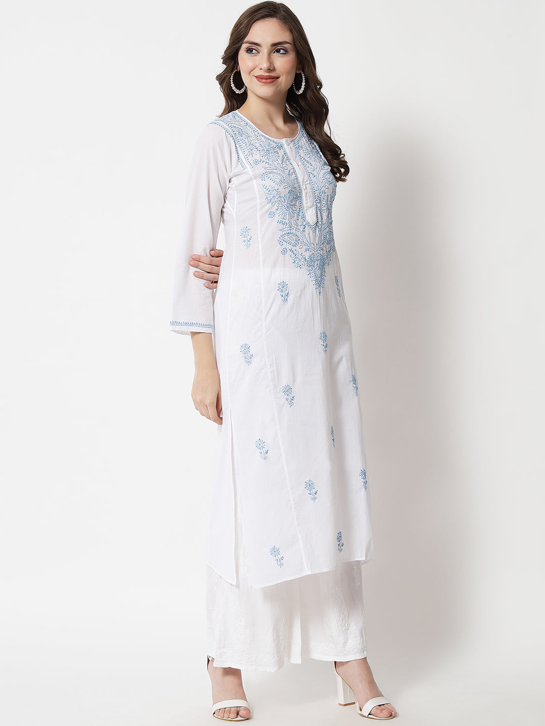 Women Hand Embroidered Chikankari Cotton Kurta-AL3469 New