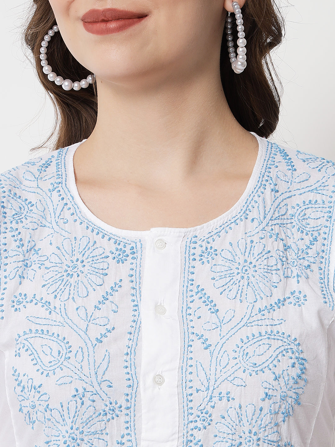 Women Hand Embroidered Chikankari Cotton Kurta-AL3469 New