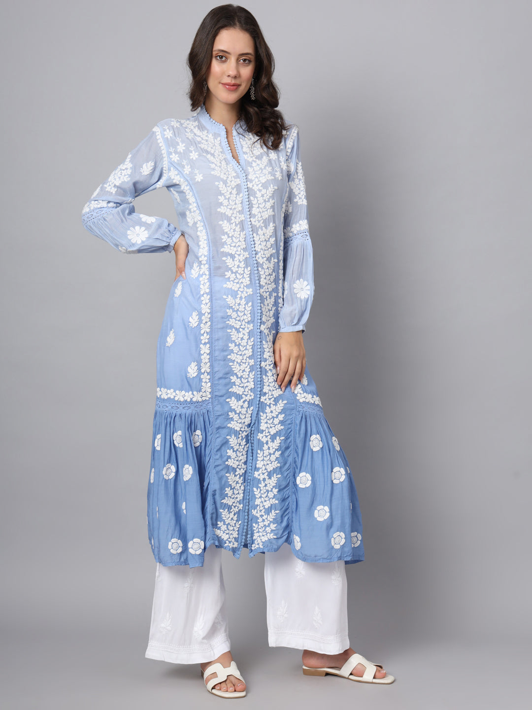 Women Hand Embroidered Chikankari Cotton Kurta-AL3888