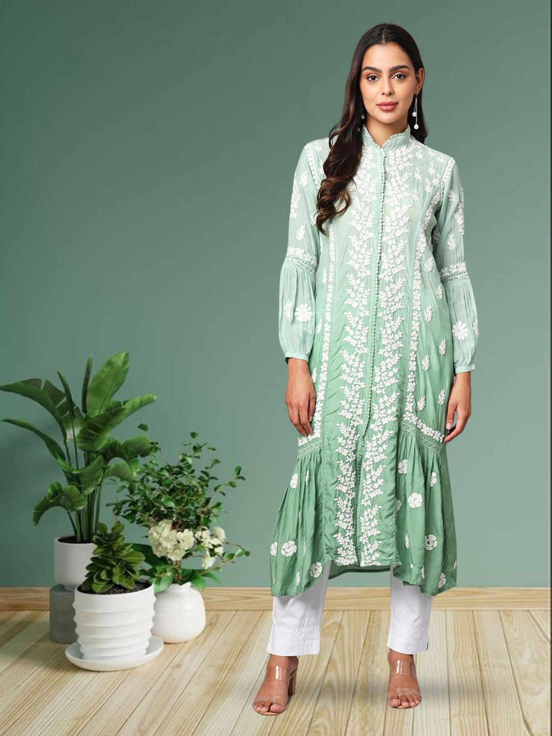 Women Hand Embroidered Chikankari Cotton Kurta-AL3888