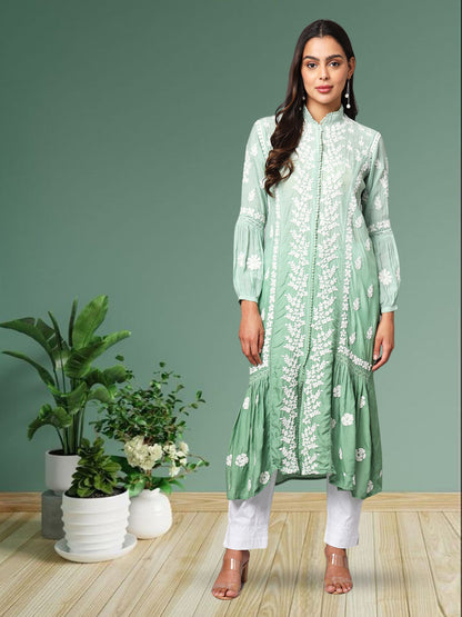 Women Hand Embroidered Chikankari Cotton Kurta-AL3888
