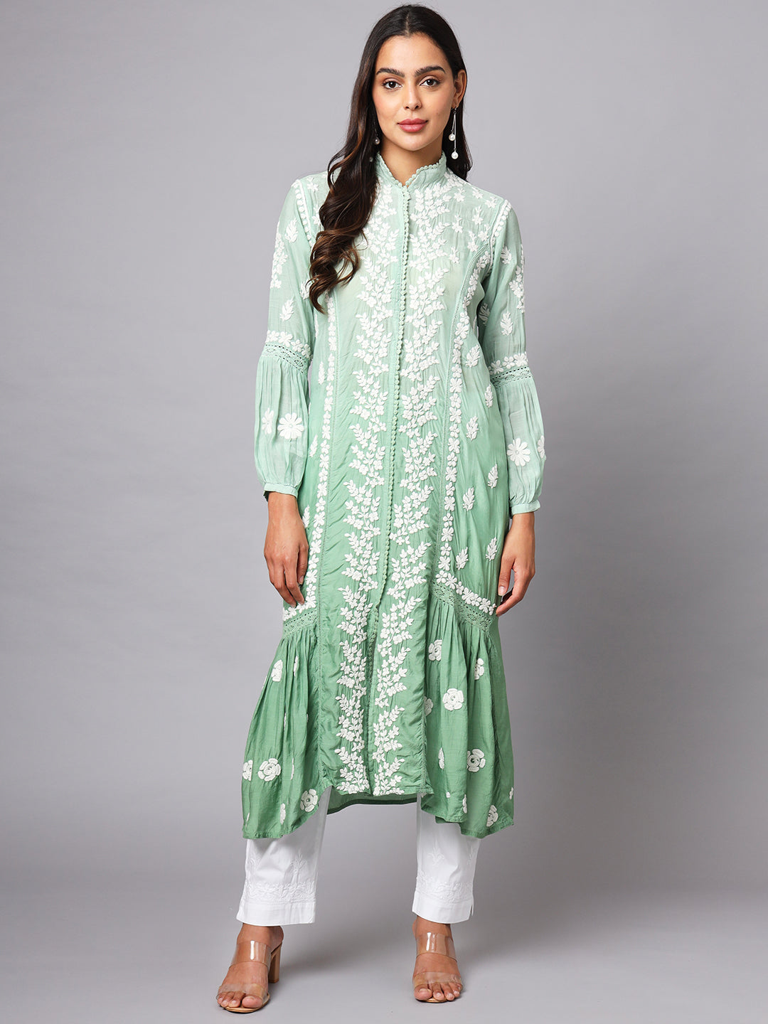 Women Hand Embroidered Chikankari Cotton Kurta-AL3888