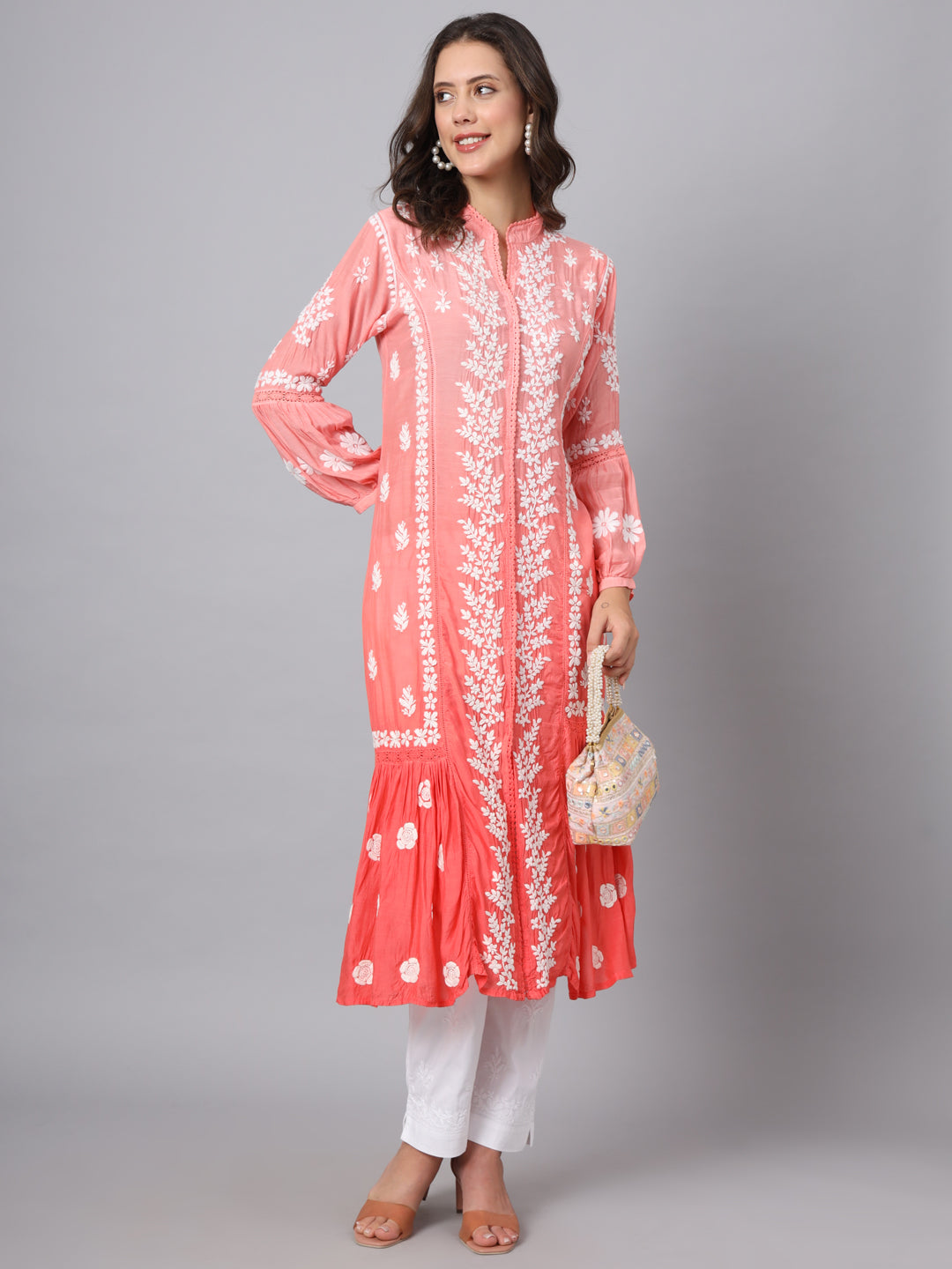 Women Hand Embroidered Chikankari Cotton Kurta-AL3888