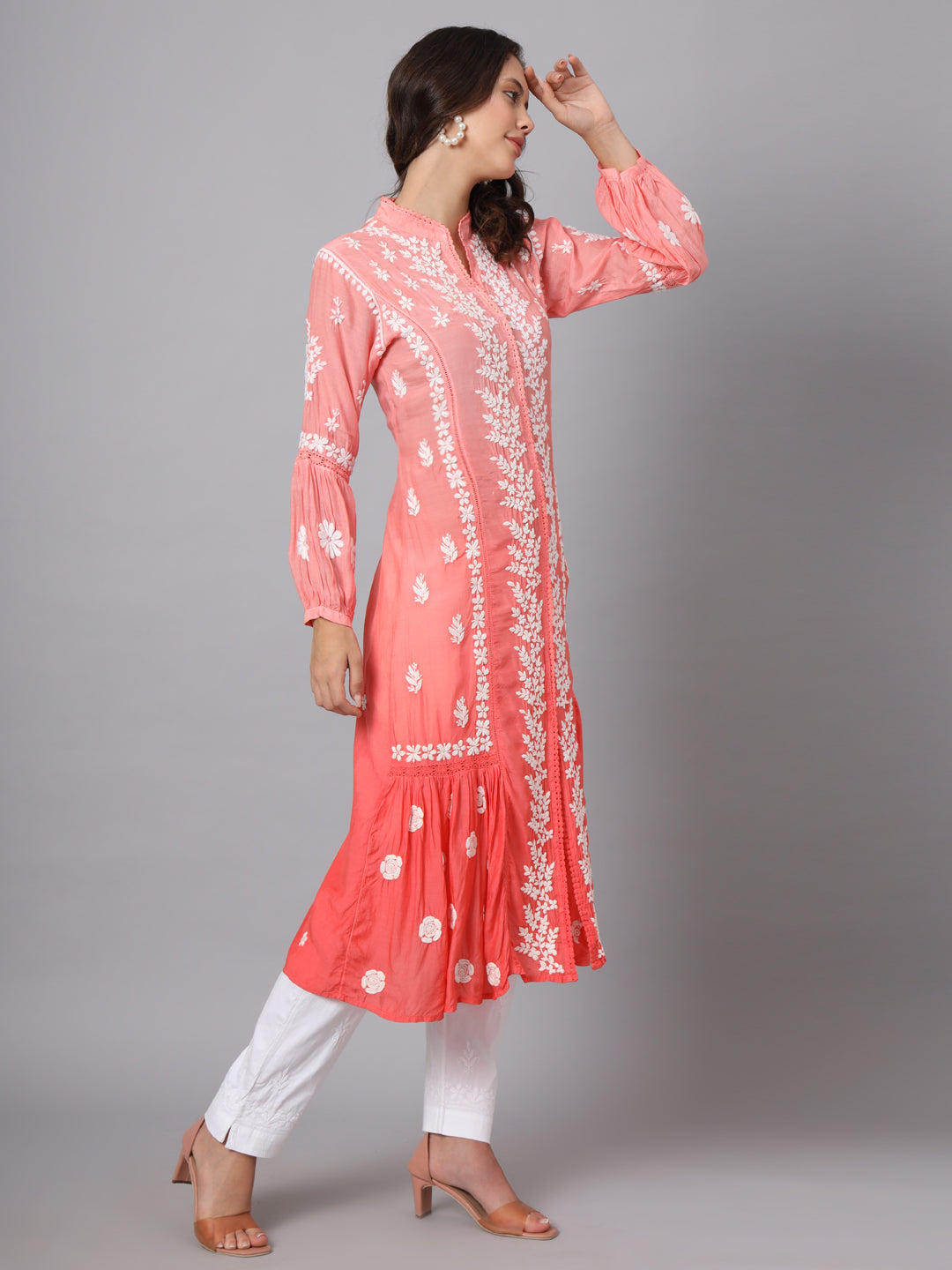 Women Hand Embroidered Chikankari Cotton Kurta-AL3888