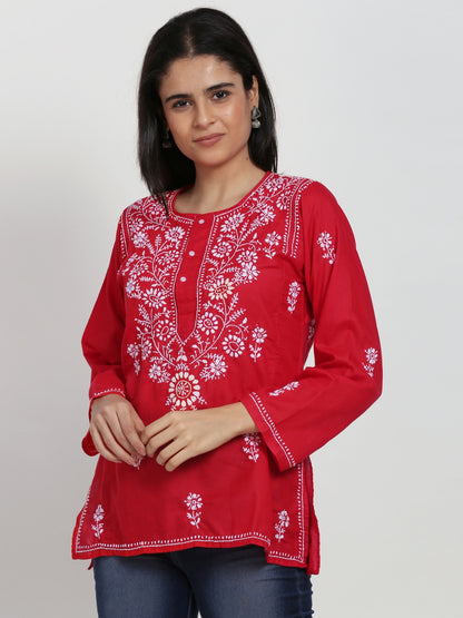 Women Hand Embroidered Chikankari Cotton Kurti-ALSTV115