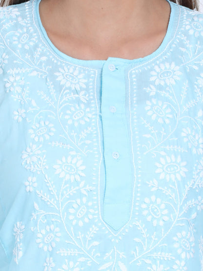 Women Hand Embroidered Chikankari Cotton Kurti-ALSTV115