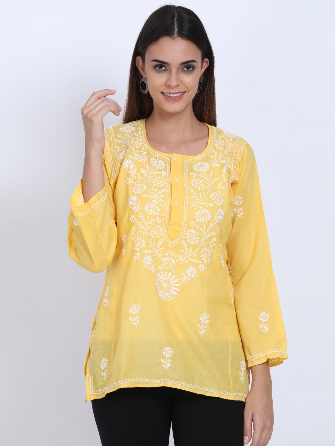Women Hand Embroidered Chikankari Cotton Kurti-ALSTV115