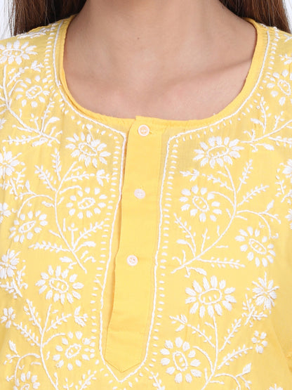 Women Hand Embroidered Chikankari Cotton Kurti-ALSTV115