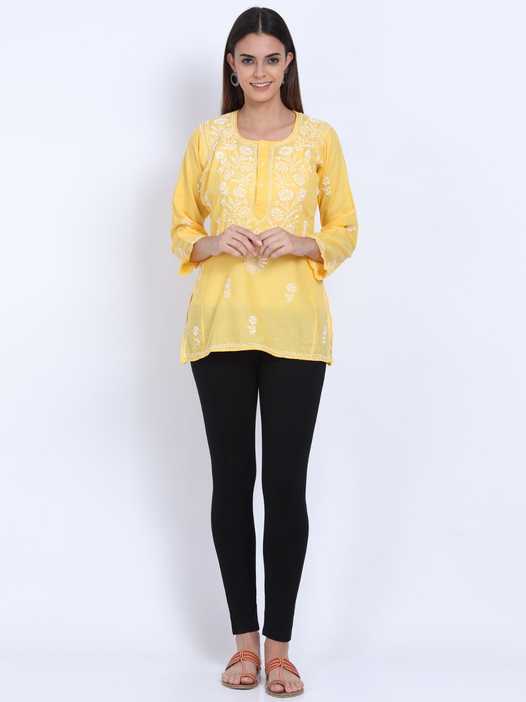 Women Hand Embroidered Chikankari Cotton Kurti-ALSTV115