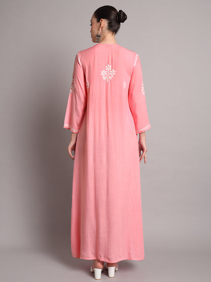 Hand Embroidered Chikankari A-Line Gathering Pattern Rayon Jalabiya-AL4012