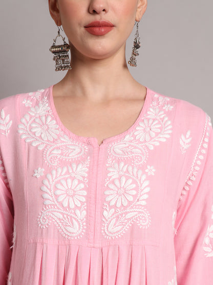 Hand Embroidered Chikankari A-Line Gathering Pattern Rayon Jalabiya-AL4012