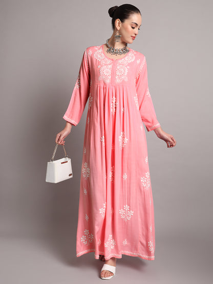 Hand Embroidered Chikankari A-Line Gathering Pattern Rayon Jalabiya-AL4012