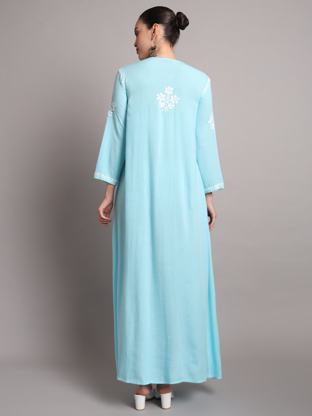 Hand Embroidered Chikankari A-Line Gathering Pattern Rayon Jalabiya-AL4012