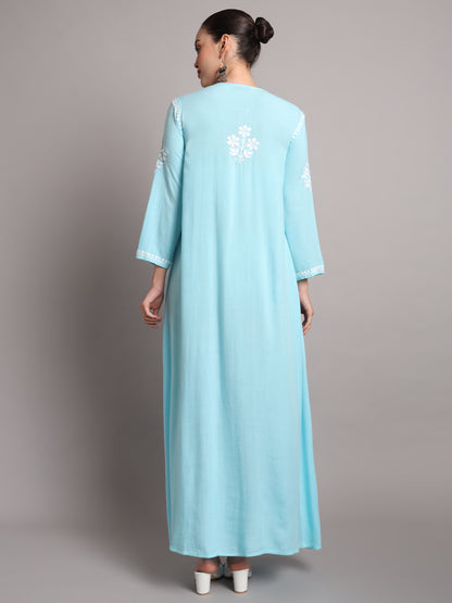 Hand Embroidered Chikankari A-Line Gathering Pattern Rayon Jalabiya-AL4012