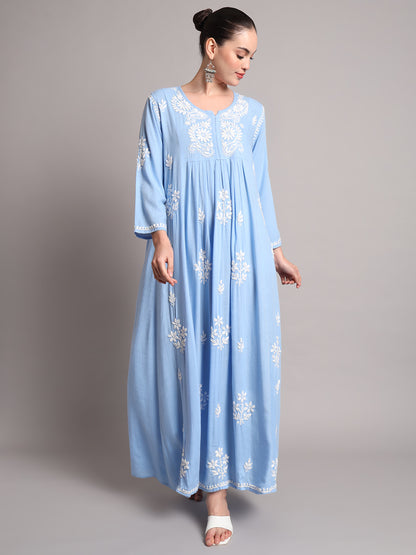 Hand Embroidered Chikankari A-Line Gathering Pattern Rayon Jalabiya-AL4012