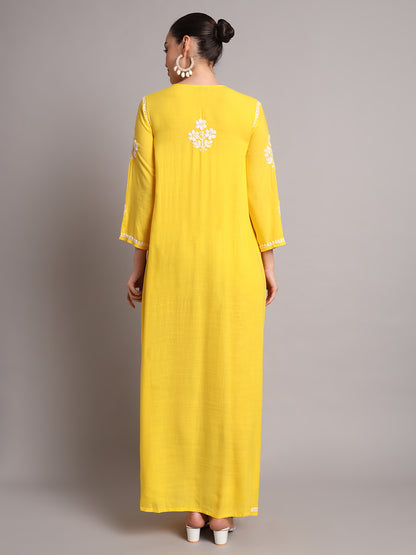 Hand Embroidered Chikankari A-Line Gathering Pattern Rayon Jalabiya-AL4012