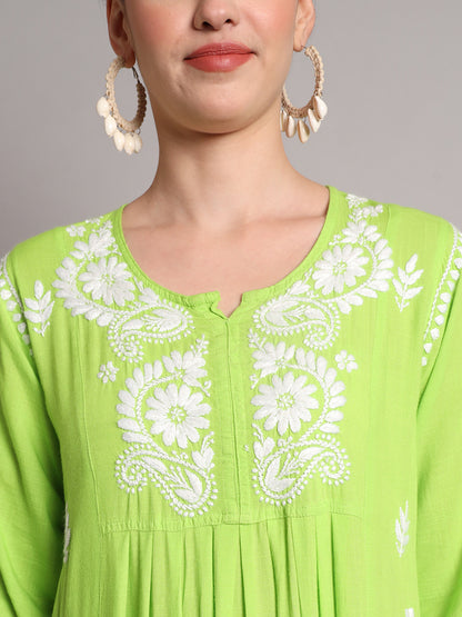 Hand Embroidered Chikankari A-Line Gathering Pattern Rayon Jalabiya-AL4012