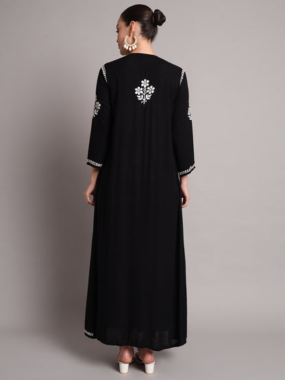 Hand Embroidered Chikankari A-Line Gathering Pattern Rayon Jalabiya-AL4012