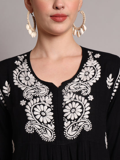 Hand Embroidered Chikankari A-Line Gathering Pattern Rayon Jalabiya-AL4012