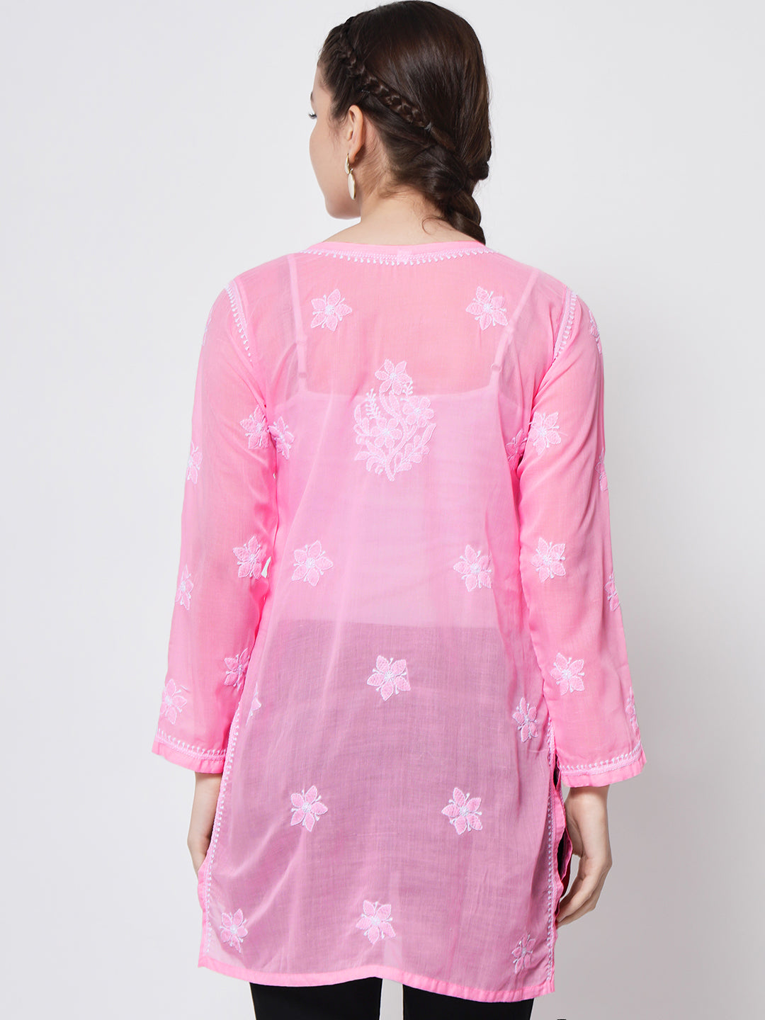 Hand Embroidered Chikankari Cotton Straight Tunic-AL3591 Darkpink