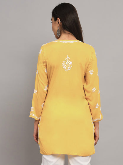 Women Hand Embroidered Chikankari Modal Kurti-AL3611 Yellow