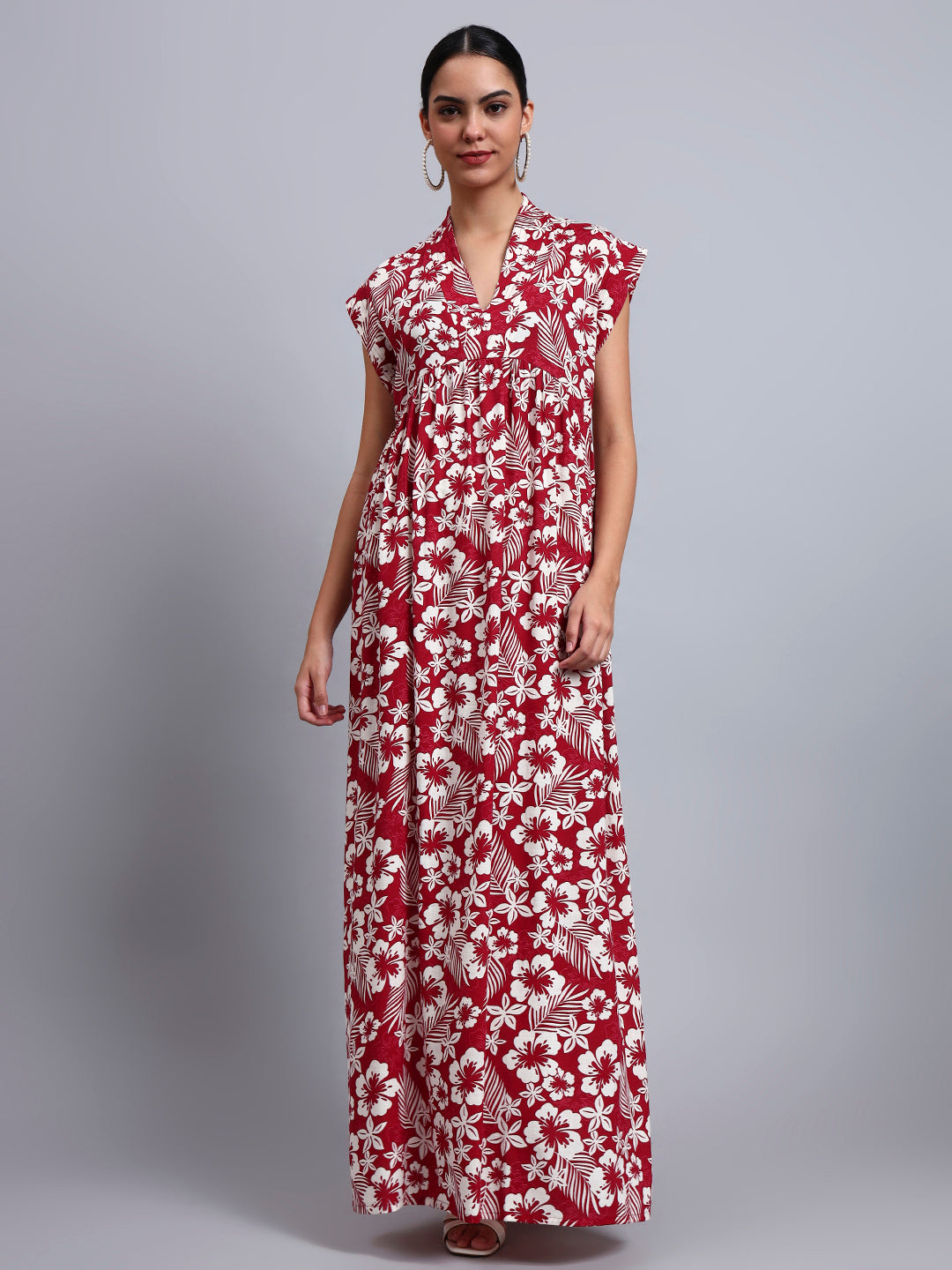 Hand Embroidered Chikankari Cotton Jalabiya-AL3697 Maroon