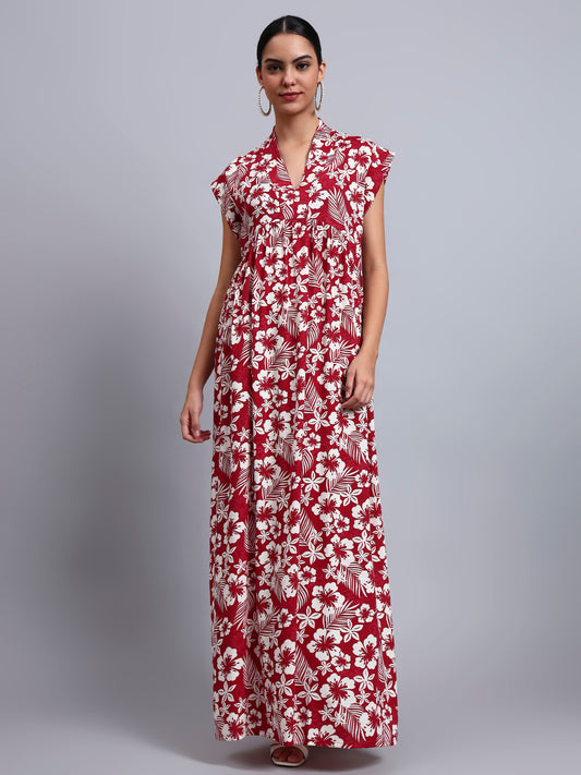 Hand Embroidered Chikankari Cotton Jalabiya-AL3697 Maroon