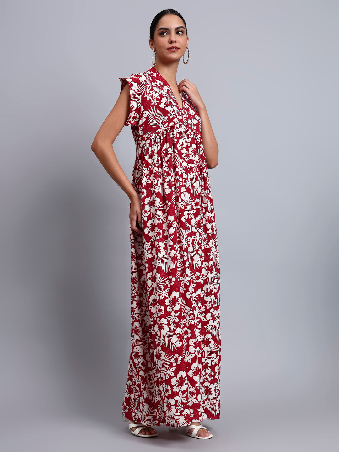 Hand Embroidered Chikankari Cotton Jalabiya-AL3697 Maroon