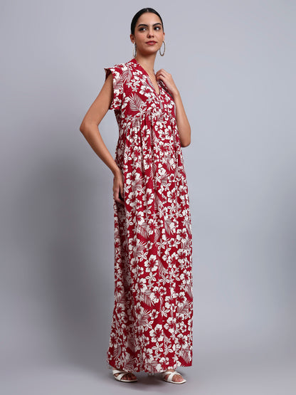 Hand Embroidered Chikankari Cotton Jalabiya-AL3697 Maroon