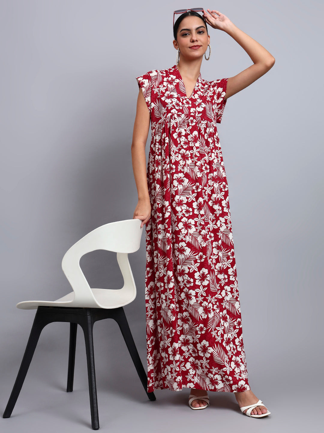 Hand Embroidered Chikankari Cotton Jalabiya-AL3697 Maroon