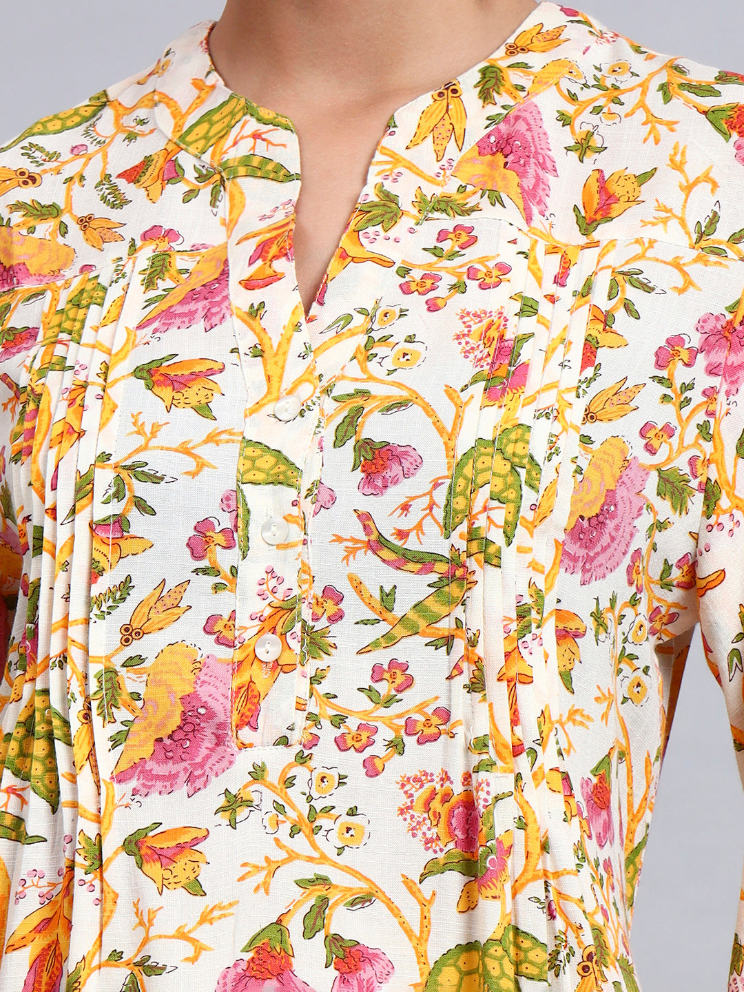 Women Floral Printed Rayon Jalabiya with Flared Sleeves-AL4005A Yellow