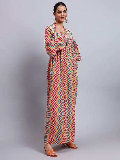 Women Embroided Mul Printed Cotton Jalabiya-AL4098A Magenta