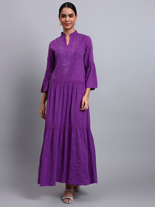 Women's Cotton Jalabiya with Mirror Work-AL4051 Purple