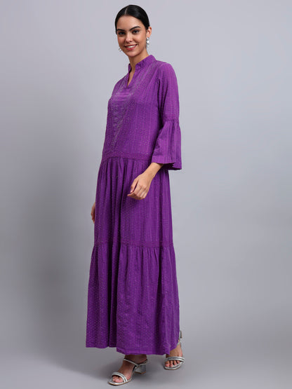 Women's Cotton Jalabiya with Mirror Work-AL4051 Purple