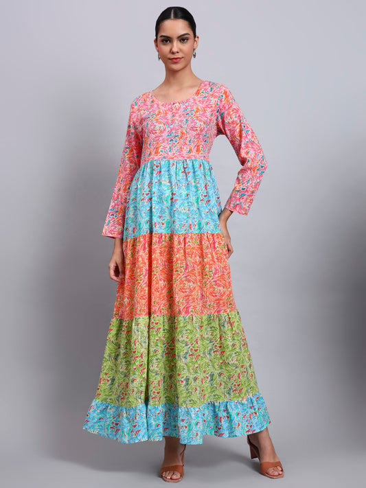 Women Printed  Multicolor Cotton Jalabiya-AL4040