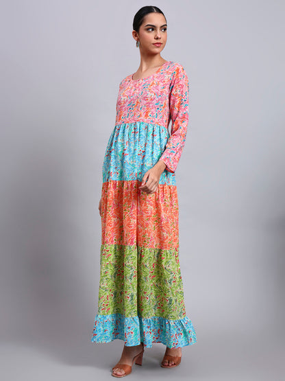 Women Printed  Multicolor Cotton Jalabiya-AL4040