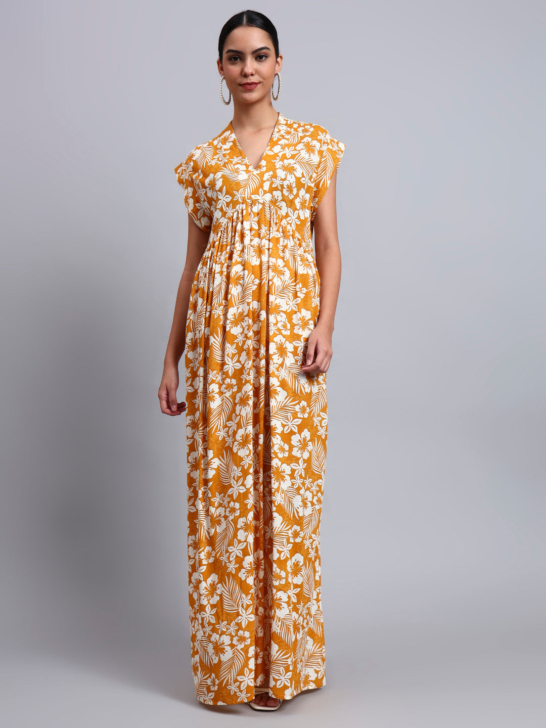 Hand Embroidered Chikankari Cotton Jalabiya-AL3697 Mustard