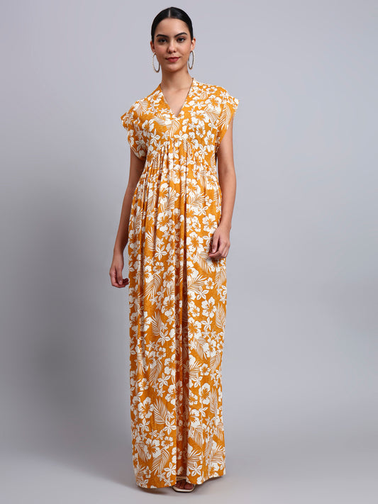 Hand Embroidered Chikankari Cotton Jalabiya-AL3697 Mustard
