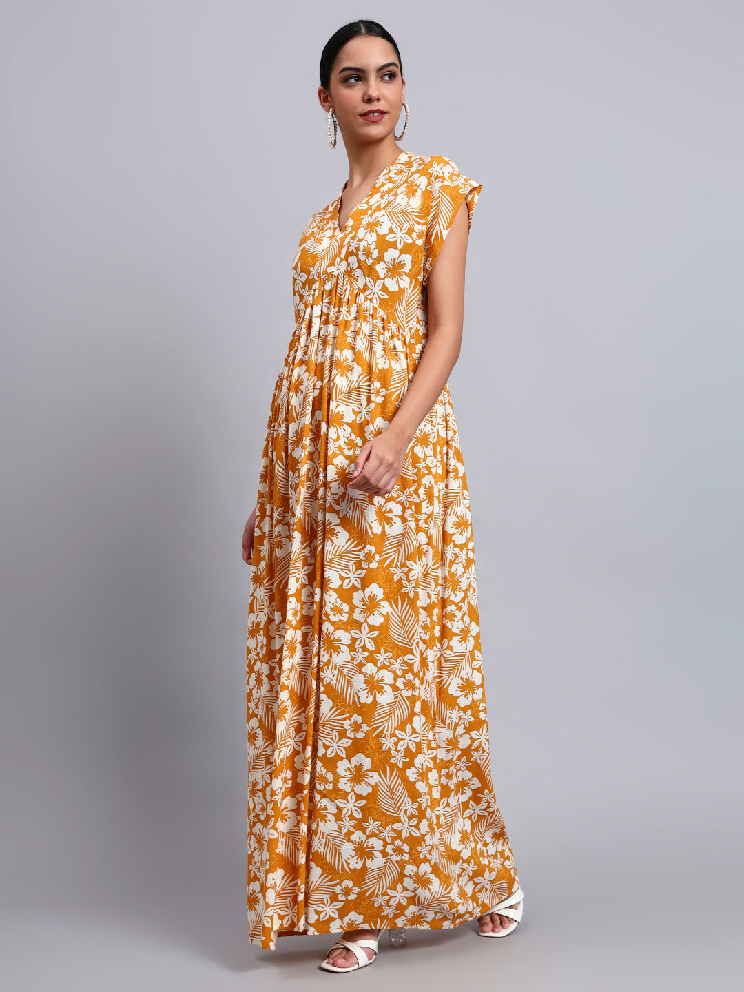 Hand Embroidered Chikankari Cotton Jalabiya-AL3697 Mustard