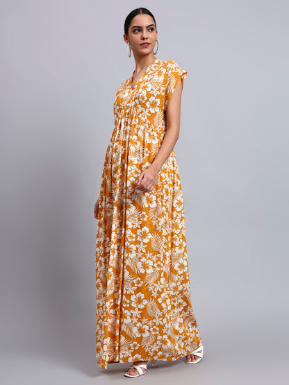 Hand Embroidered Chikankari Cotton Jalabiya-AL3697 Mustard