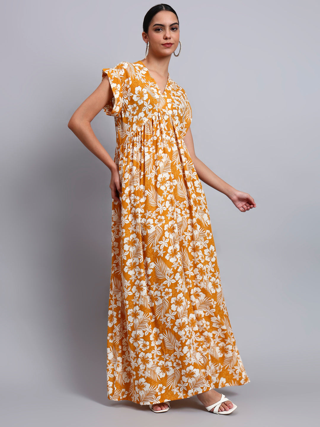 Hand Embroidered Chikankari Cotton Jalabiya-AL3697 Mustard