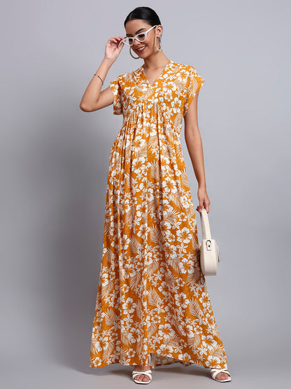 Hand Embroidered Chikankari Cotton Jalabiya-AL3697 Mustard