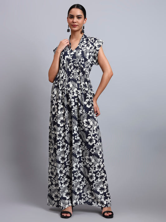 Hand Embroidered Chikankari Cotton Jalabiya-AL3697 Navy