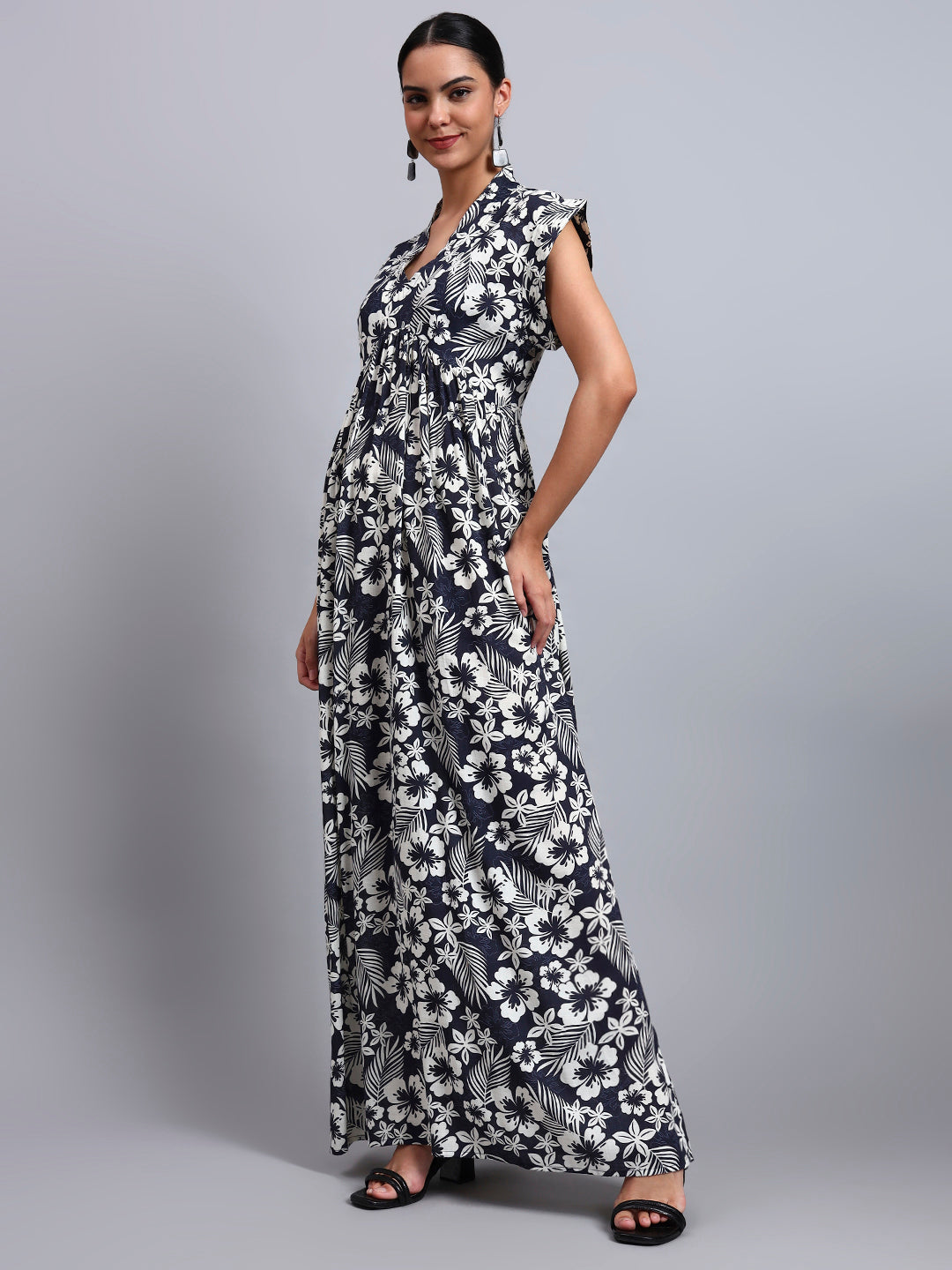 Hand Embroidered Chikankari Cotton Jalabiya-AL3697 Navy