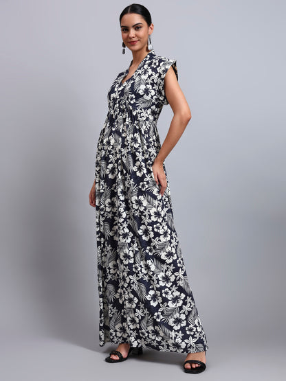 Hand Embroidered Chikankari Cotton Jalabiya-AL3697 Navy