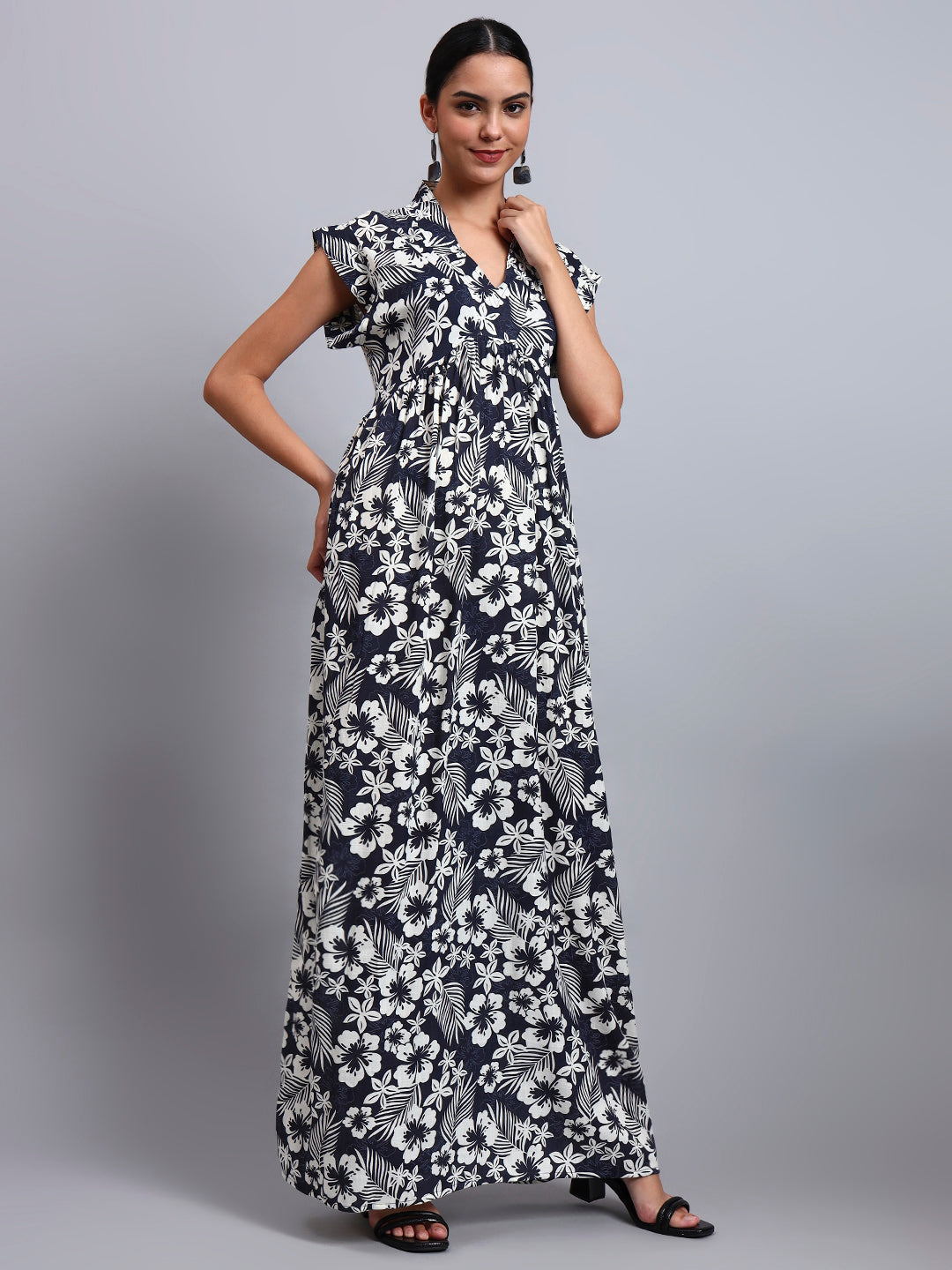 Hand Embroidered Chikankari Cotton Jalabiya-AL3697 Navy