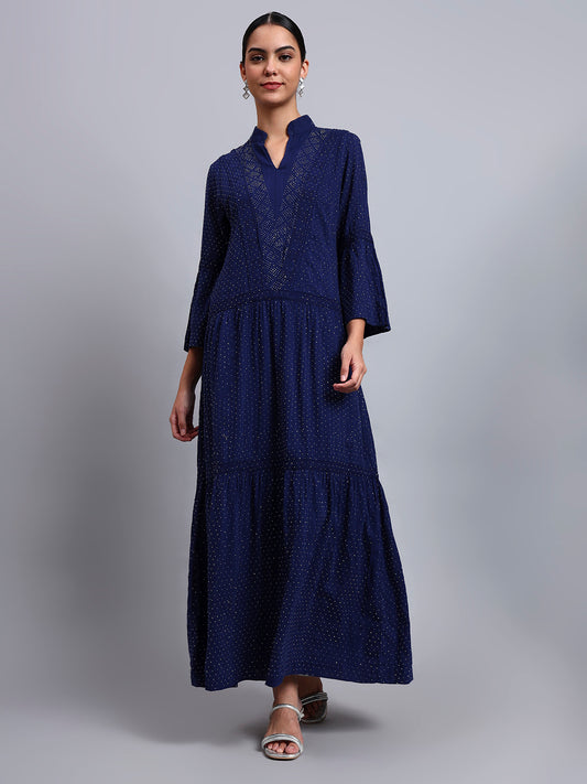 Women's Cotton Jalabiya with Mirror Work-AL4051 Navy