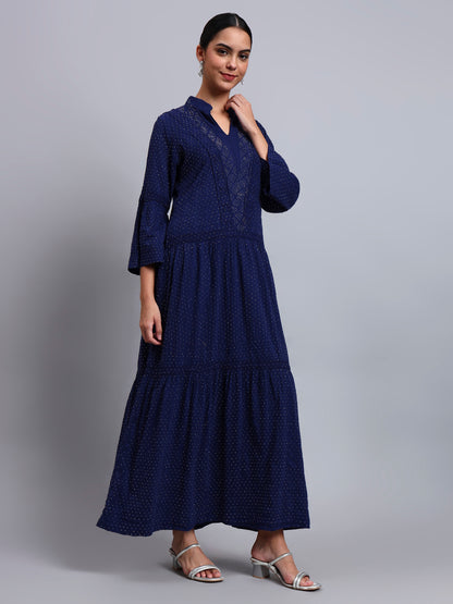 Women's Cotton Jalabiya with Mirror Work-AL4051 Navy