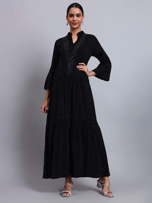Women's Cotton Jalabiya with Mirror Work-AL4051 Black