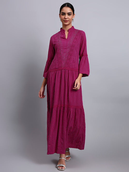 Women's Cotton Jalabiya with Mirror Work-AL4051 Magenta